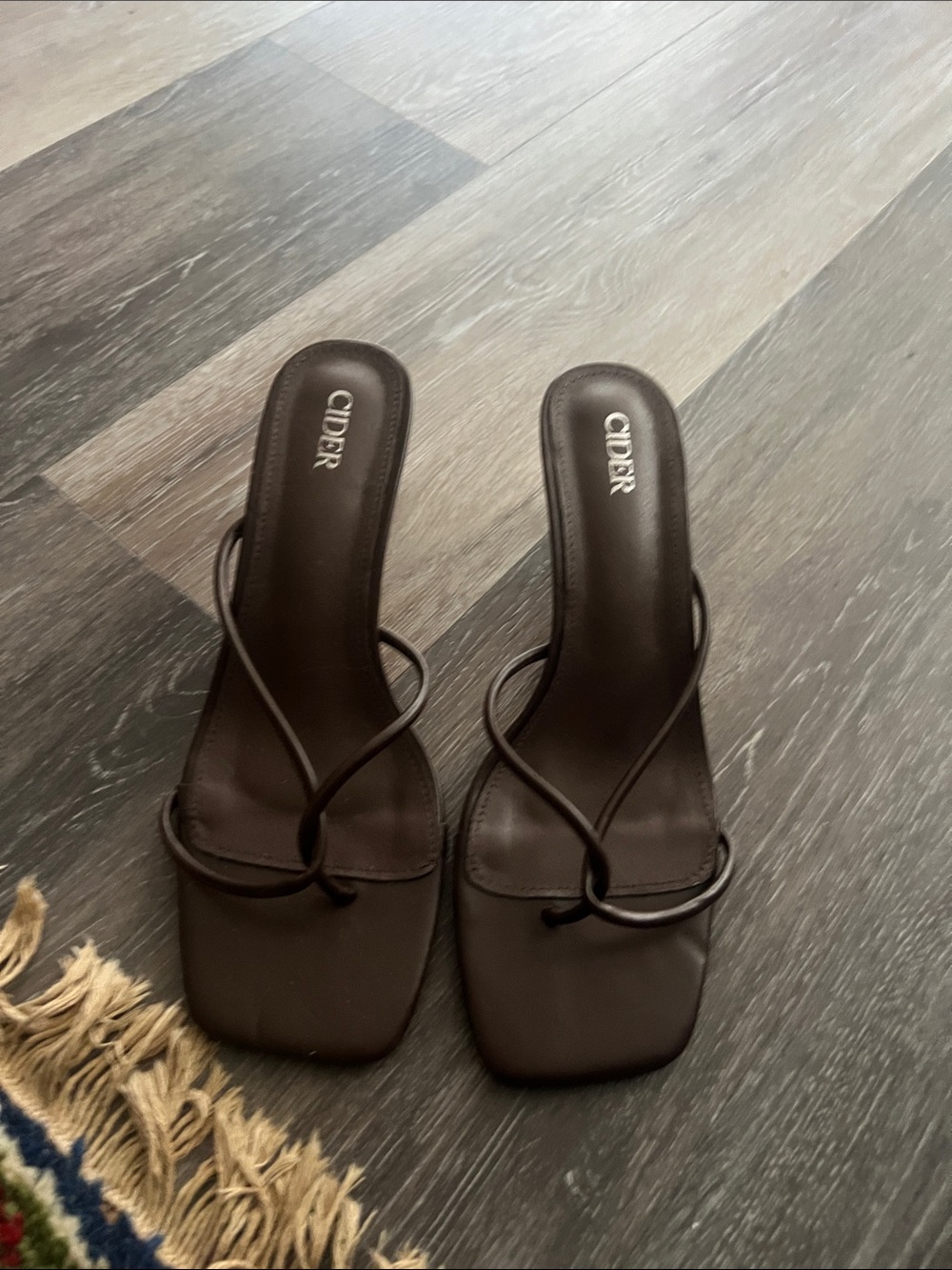 Cider Dark Brown Minimalist Strappy Square-Toe Slide Heels